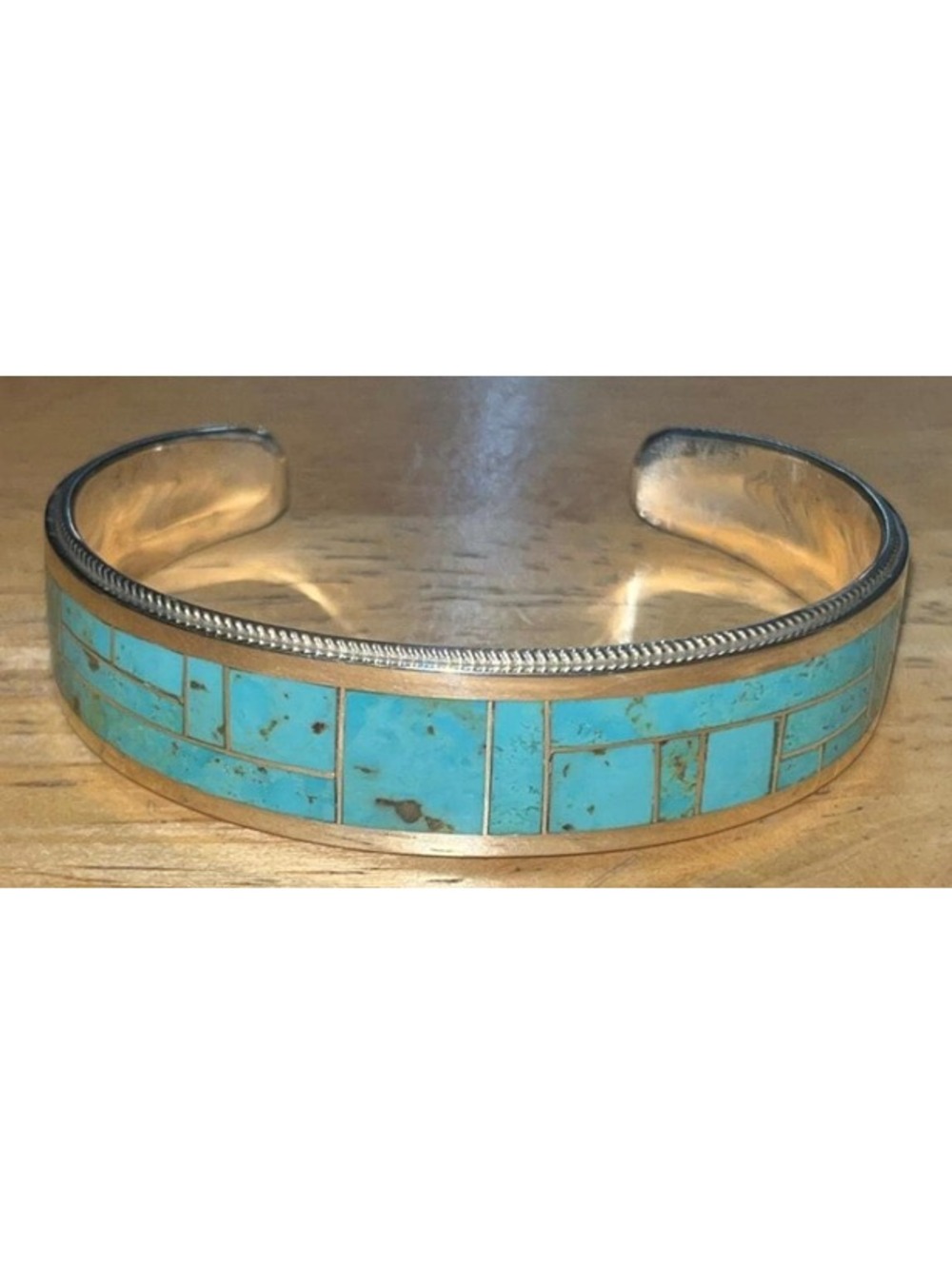 Zuni sterling silver inlay turquoise cluster bracelet/cuff -Rick & Glendora